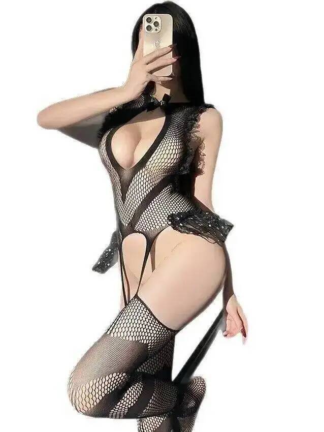 Bodystocking Fishnet - Bodystocking de red con encaje sexy,