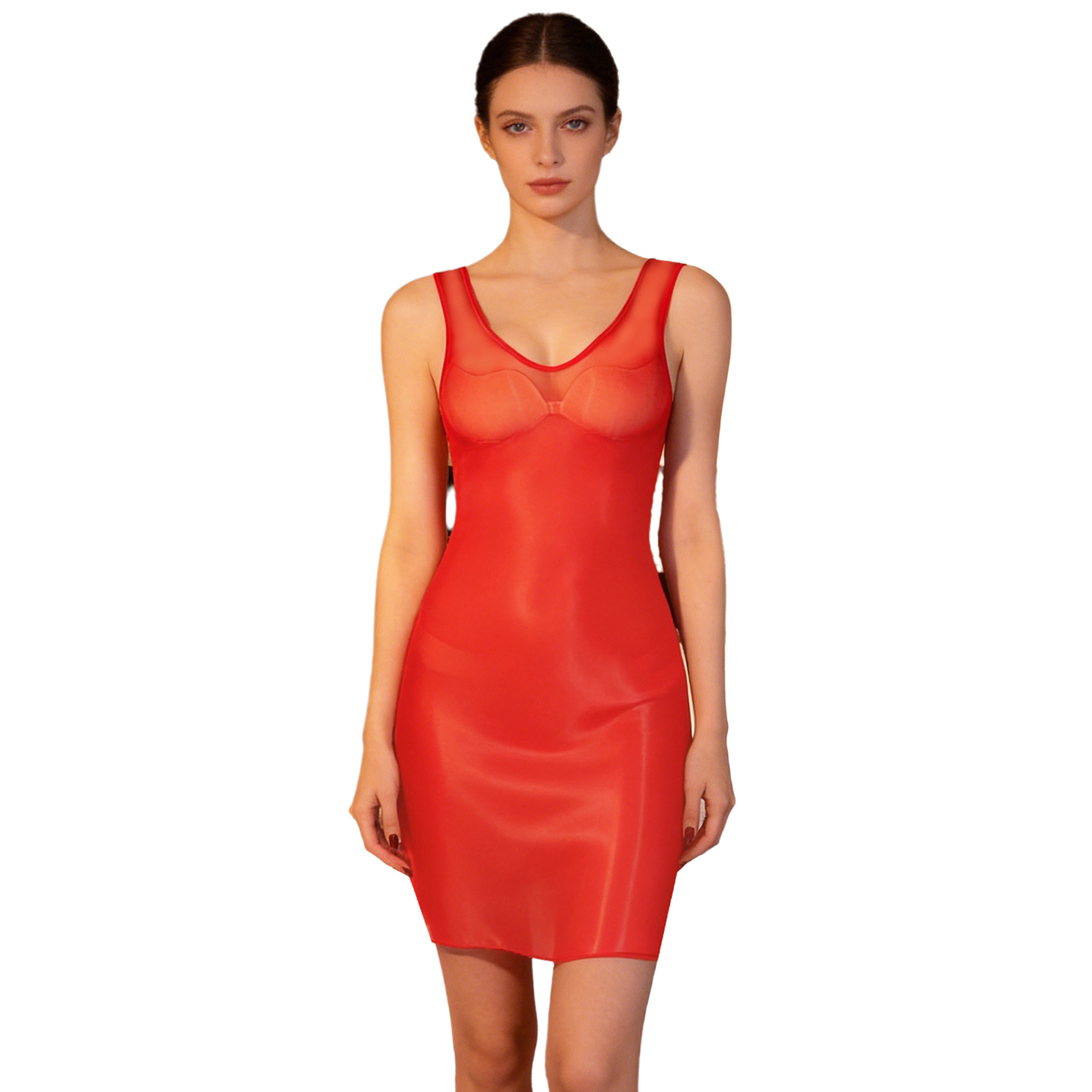 Babydoll Chemise Night - Vestido ajustado brillante y transparente para